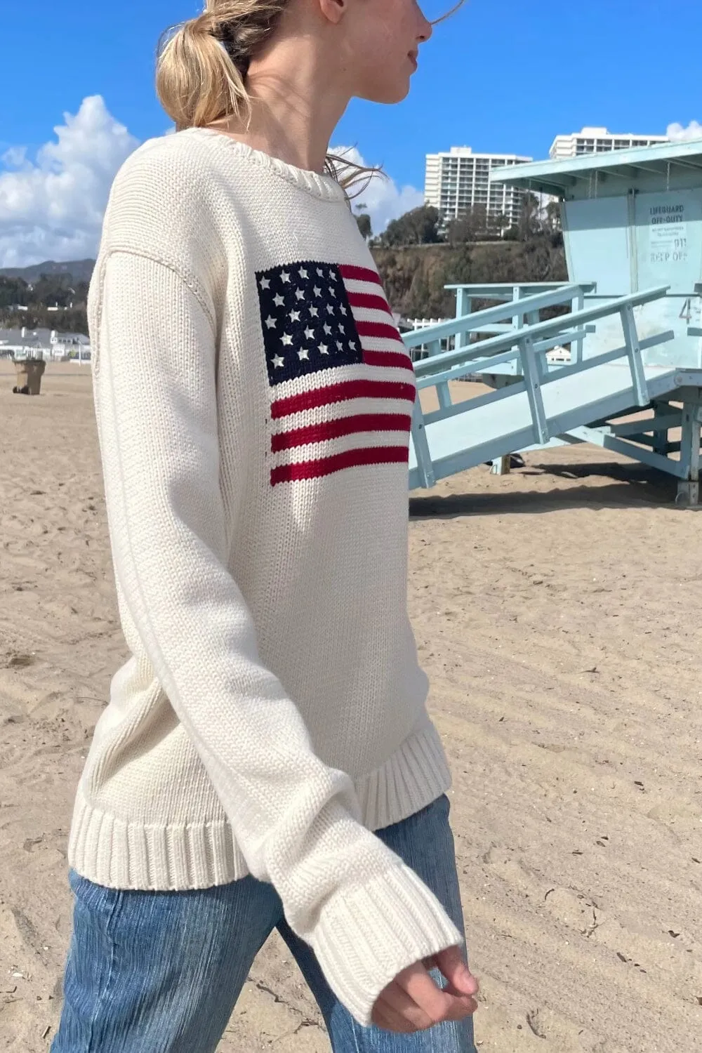 Stylish Nico American Flag Knit Sweater for Fall - Cozy, Casual Pullover