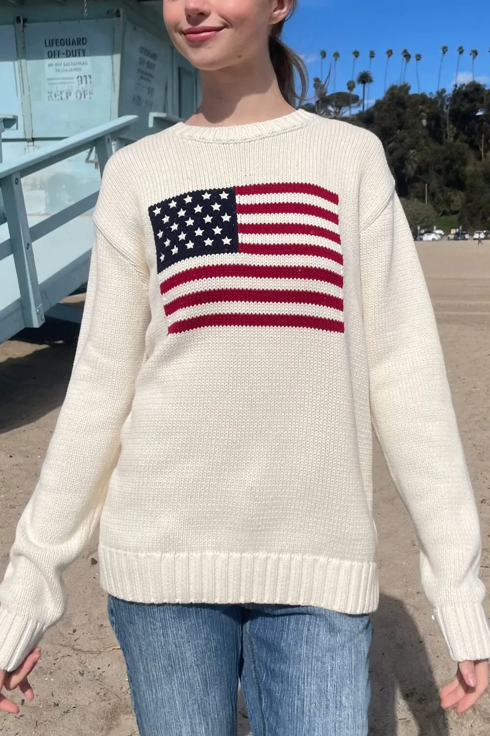 Stylish Nico American Flag Knit Sweater for Fall - Cozy, Casual Pullover