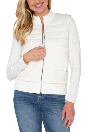 PETITE SLEEVELESS QUILTED FULL ZIP SWEATER VEST