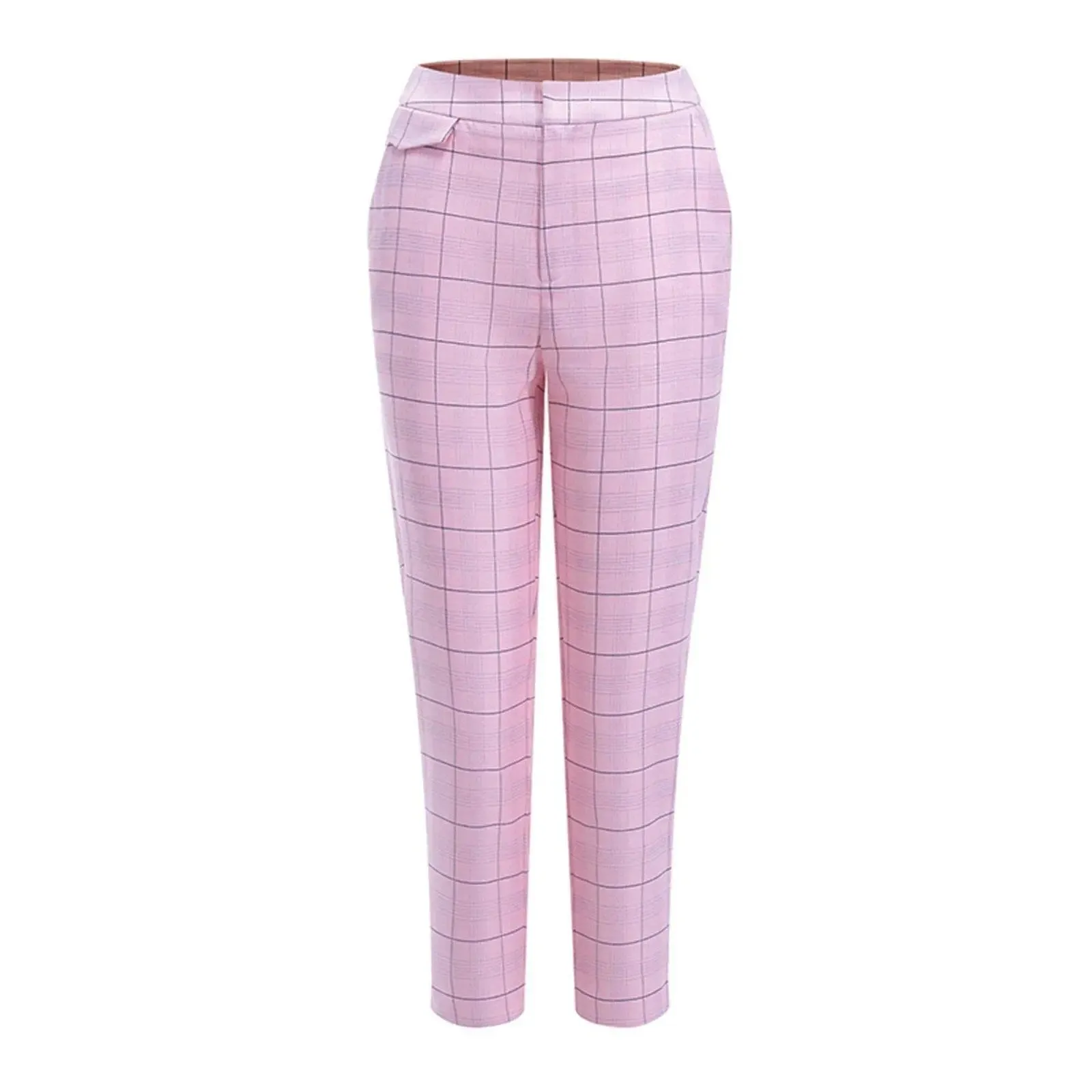 Pink Plaid Belted Blazer & Skinny Pants Set