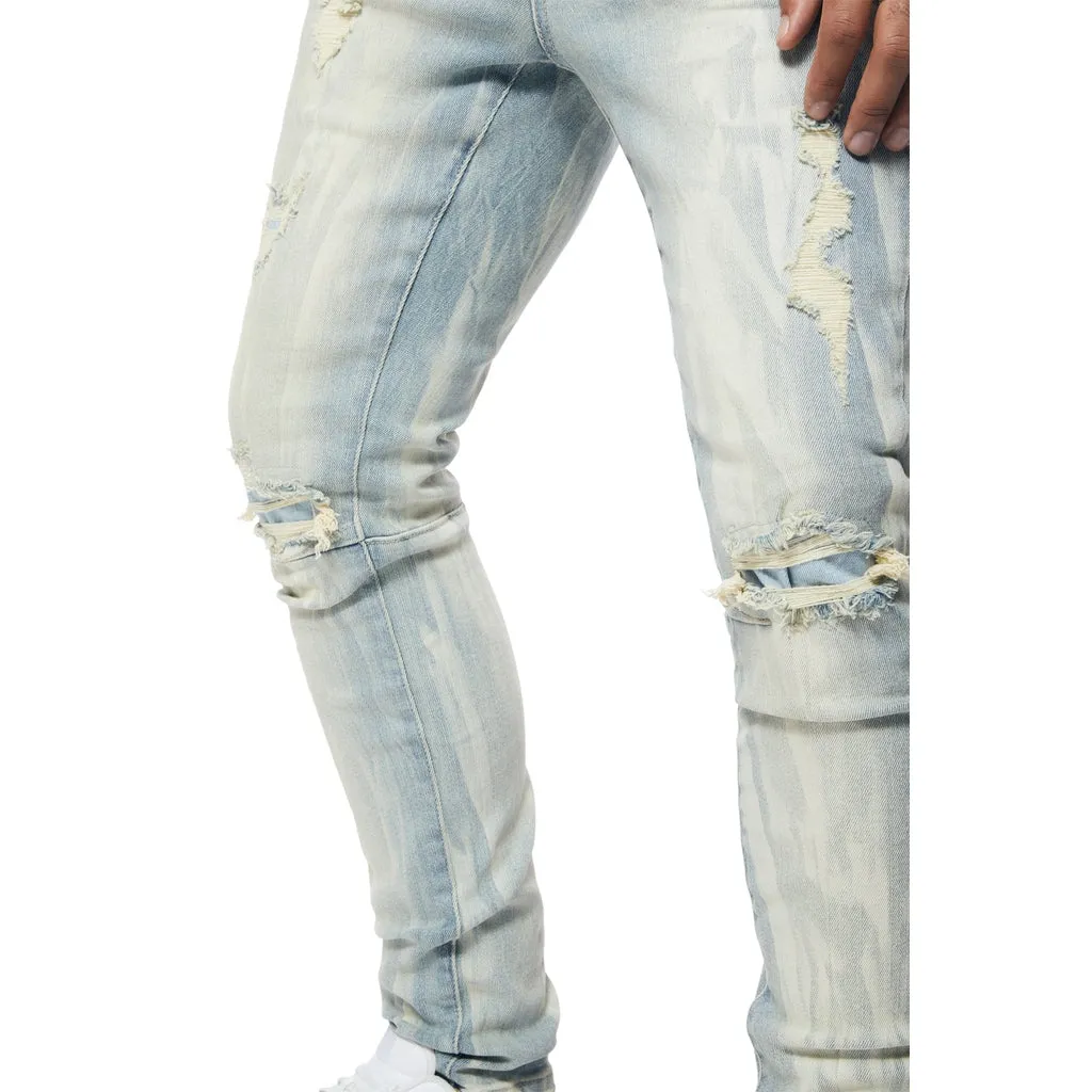 Rooting Effect Slim Tapered Denim Jeans - Seville Blue