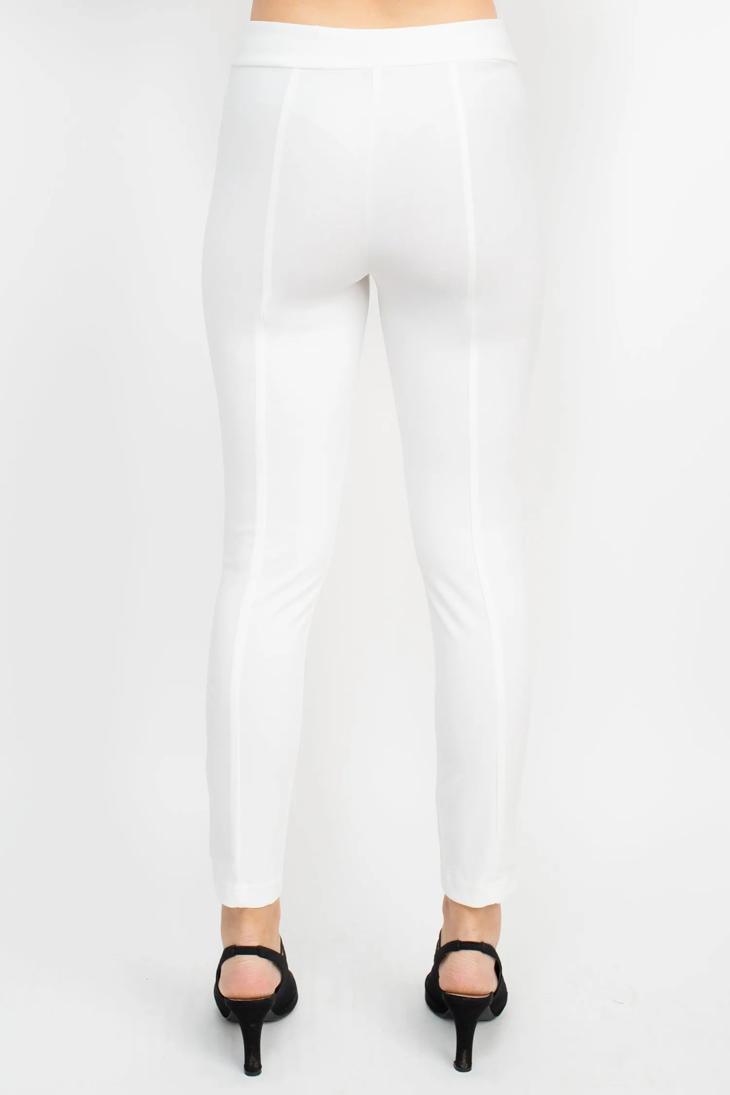 Soho Mid Waist Pull-On Skinny Zipper Front Solid Crepe Pant