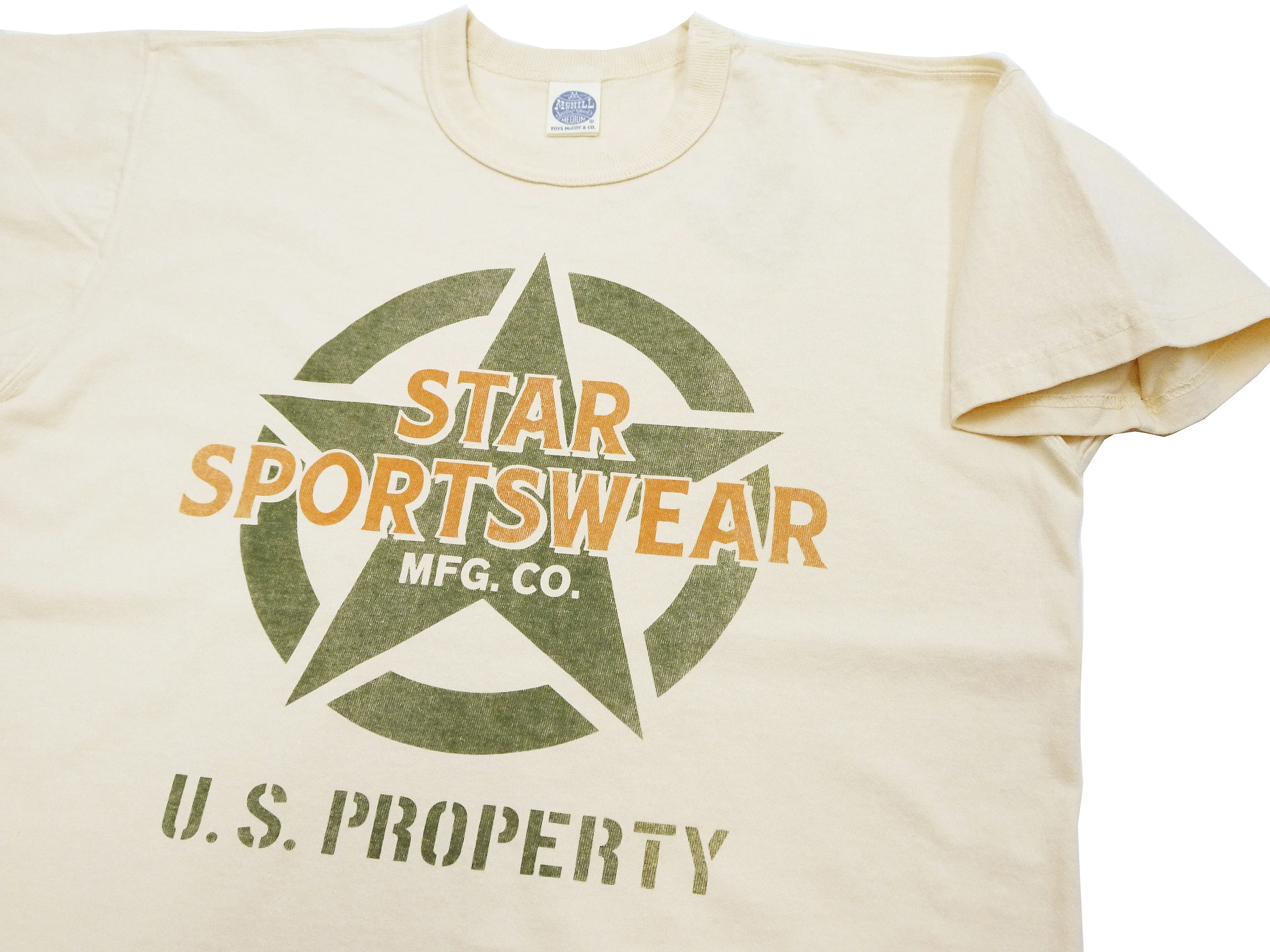 TOYS McCOY T-Shirt Men's Star Sportwear Logo Graphic Garment-Dyed Heavyweight Short Sleeve Loopwheel Tee TMC2324 040 Faded-Natural