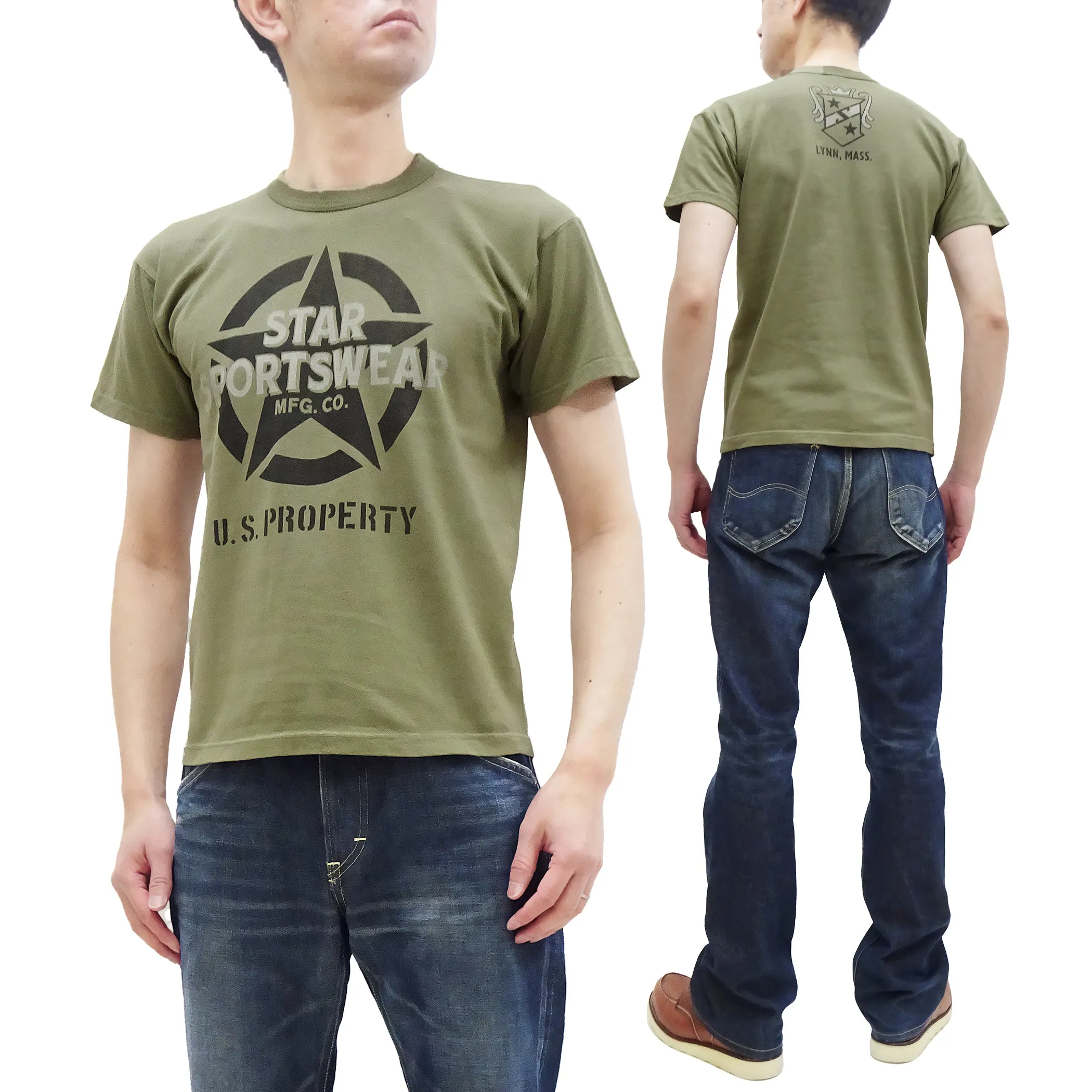 TOYS McCOY T-Shirt Men's Star Sportwear Logo Graphic Garment-Dyed Heavyweight Short Sleeve Loopwheel Tee TMC2324 160 Faded-Olive