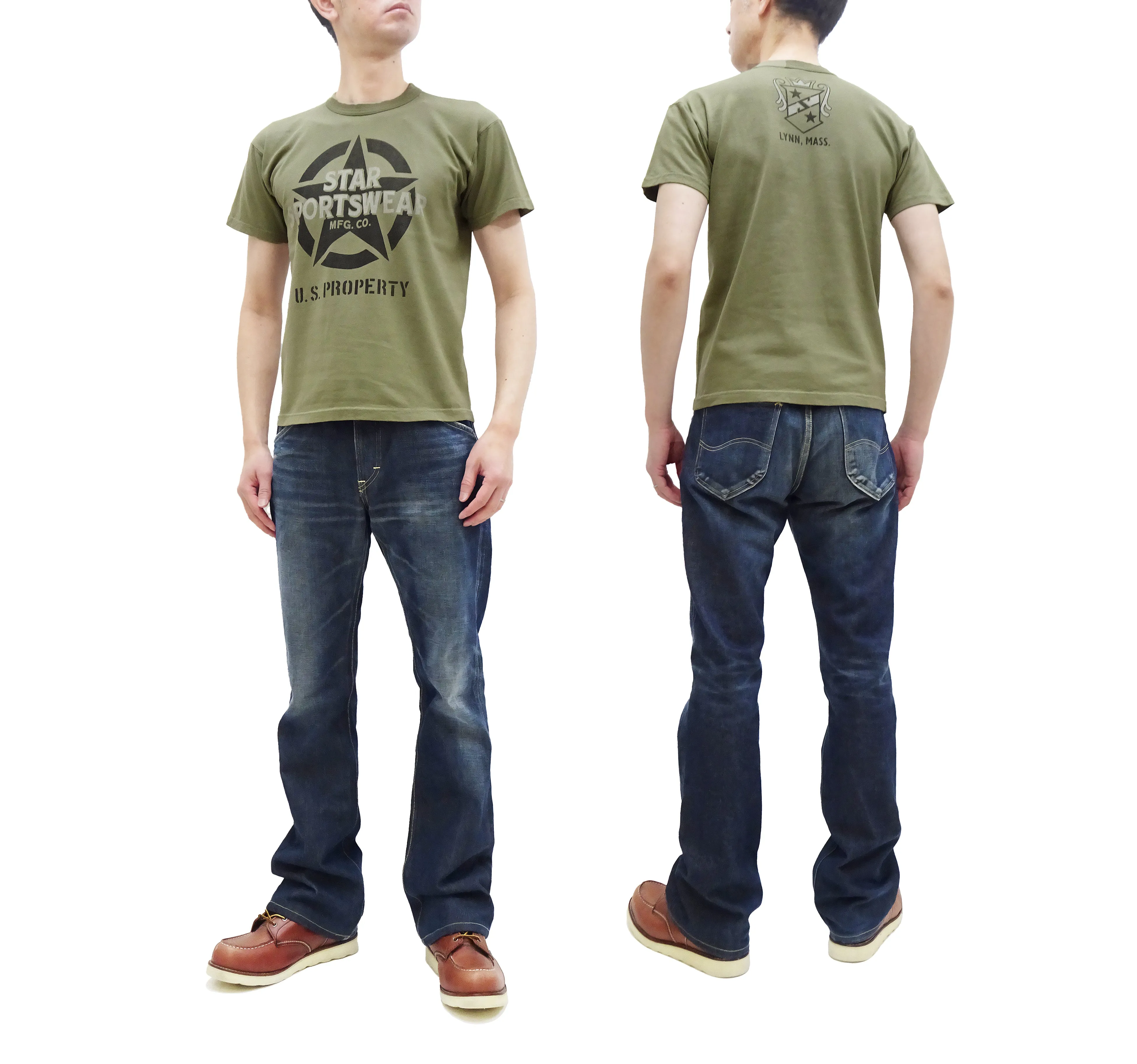 TOYS McCOY T-Shirt Men's Star Sportwear Logo Graphic Garment-Dyed Heavyweight Short Sleeve Loopwheel Tee TMC2324 160 Faded-Olive