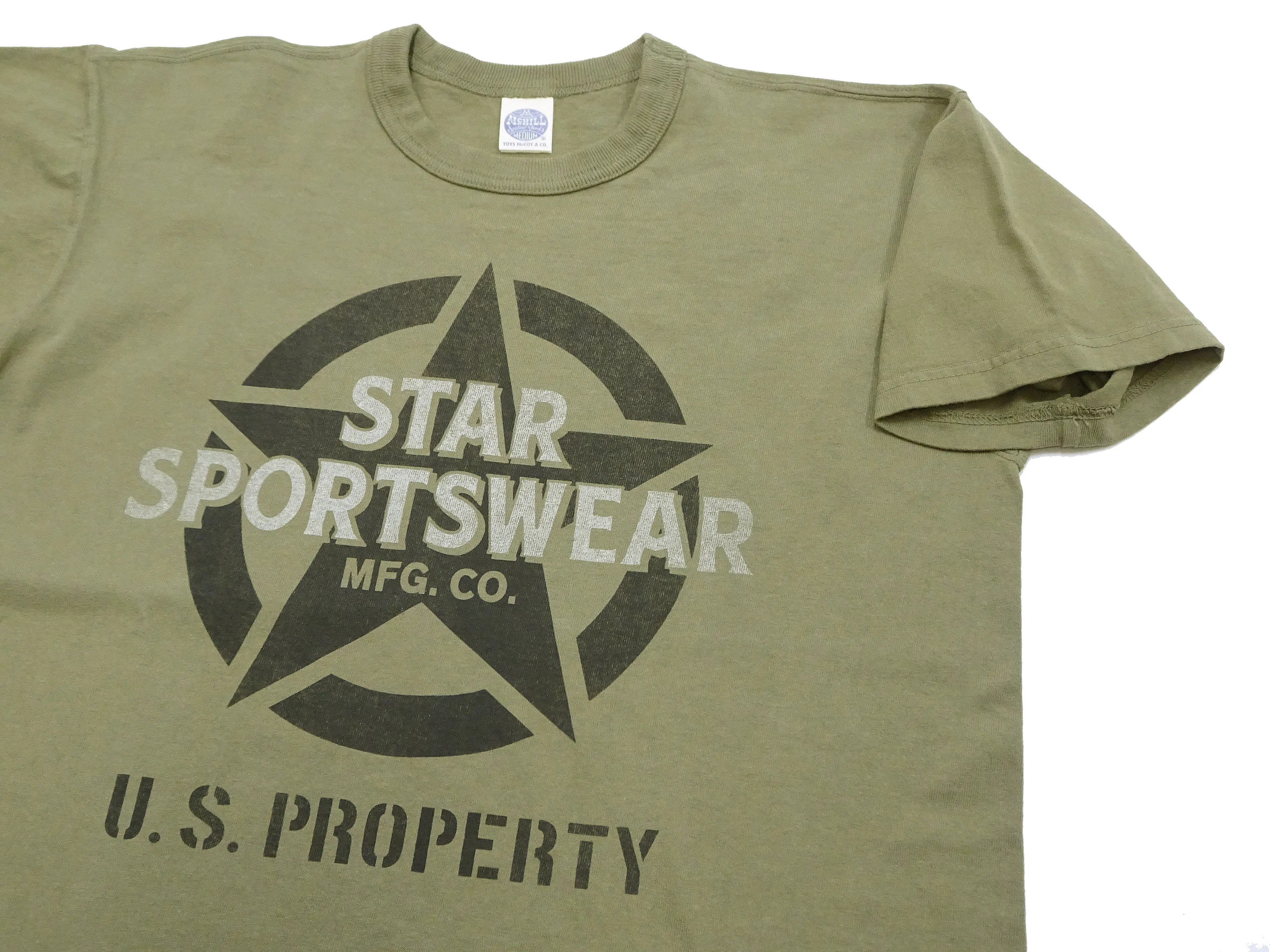 TOYS McCOY T-Shirt Men's Star Sportwear Logo Graphic Garment-Dyed Heavyweight Short Sleeve Loopwheel Tee TMC2324 160 Faded-Olive